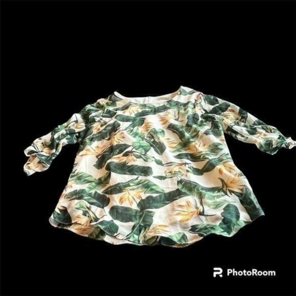 Acevog tropical birds of paradise flowy sheer blouse